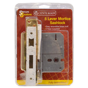 5 Lever Mortice Sashlocks, Polished Brass, 63mm - Pack of 3