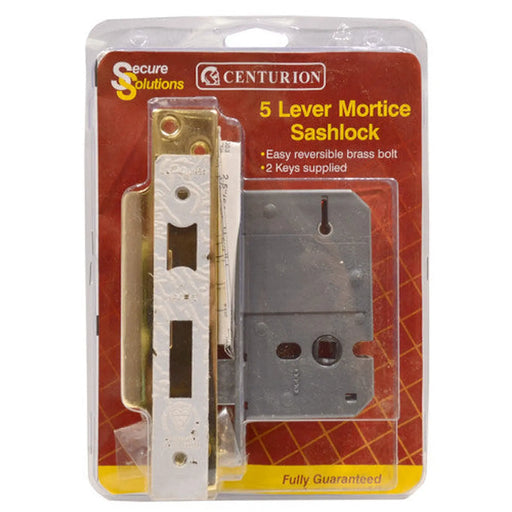 5 Lever Mortice Sashlocks, Polished Brass, 63mm - Pack of 3