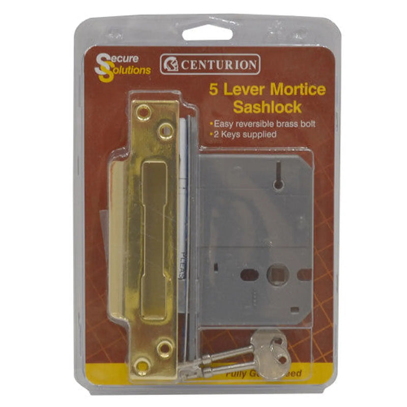 5 Lever Mortice Sashlocks, Polished Brass, 75mm - Pack of 3