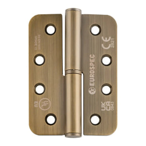 102 X 76 X 3Mm Lift Off Hinge Grade 13 C/W Screws - Radius (Pair) - Left Hand - Antique Brass
