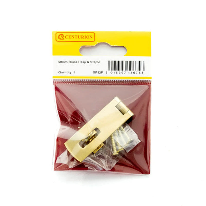 Solid Brass Hasp and Staple, Polished Brass, 50mm - Pack of 5