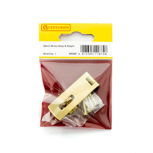 Solid Brass Hasp and Staple, Polished Brass, 50mm - Pack of 5