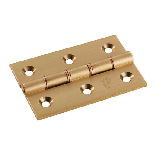 75 X 50 X 2.5Mm Double Phosphor Bronze Washered Butt Hinge C/W Screws (Pair) - Satin Brass 76 x 50 x 2.5mm