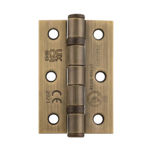 76 X 51 X 2Mm Ball Bearing Hinge Grade 7 C/W Screws (Pair) - Antique Brass