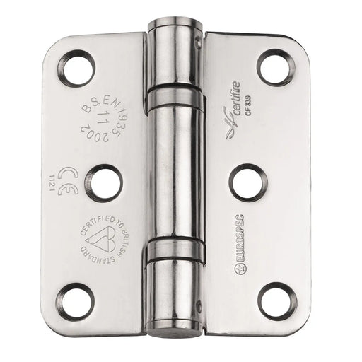76 X 67 X 2.5Mm Ball Bearing Hinge Grade 11 C/W Screws - Radius (Pair) - Bright Stainless Steel