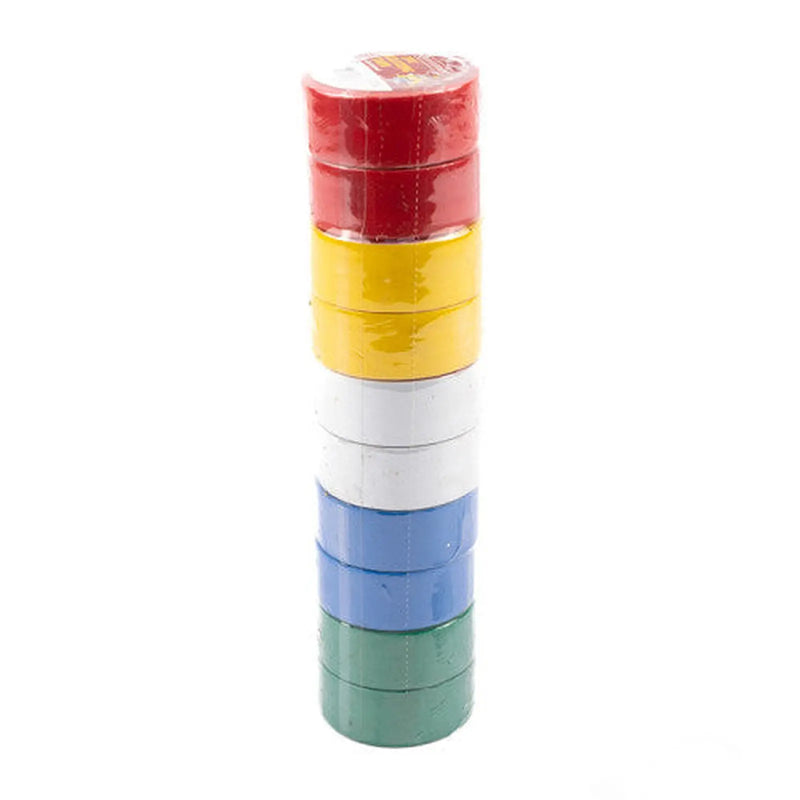 Insulating PVC Tape, Assorted Colours, 19mm x 4.5m - Pack of 10