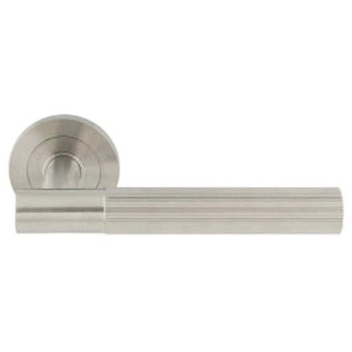 Arrow Lever On Sprung Screw-On Round Rose - Satin Stainless Steel
