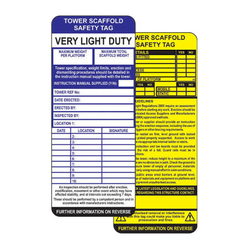Tower Scaffold Safety Tag Insert (Single) - Min Order 6