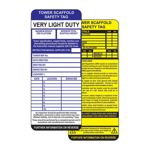 Tower Scaffold Safety Tag Insert (Pack of 10)