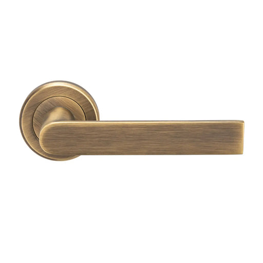 Edge Lever On Sprung Screw-On Round Rose - Retail Pack - Antique Brass