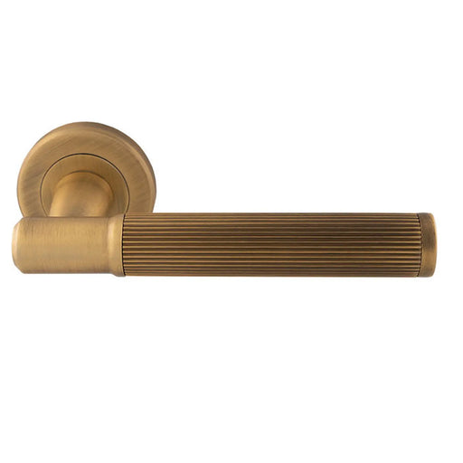 Image Lines Lever On Sprung Screw-On Round Rose - Antique Brass