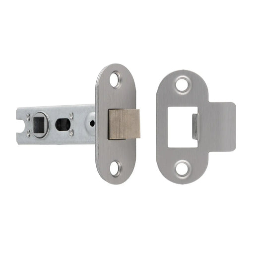64Mm Bolt-Through Tubular Latch - 8Mm Follower - Radius - Fixed Forend - Satin Stainless Steel