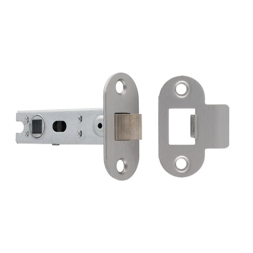 76Mm Bolt-Through Tubular Latch - 8Mm Follower - Radius - Fixed Forend - Satin Stainless Steel