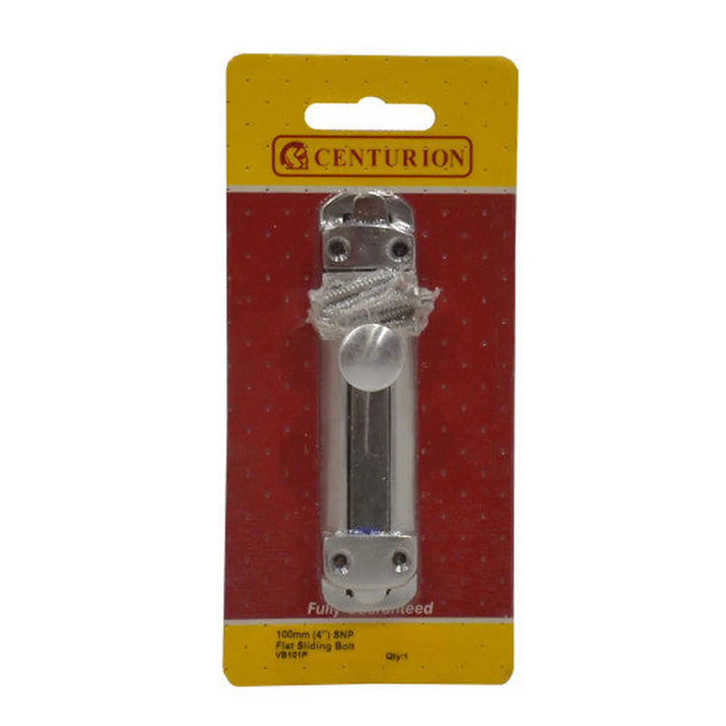 Flat Slide Bolt, Satin Nickel, 100mm - Pack of 5