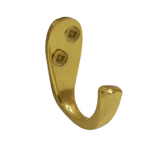 Solid Brass Single Wardrobe Hook - Polished Brass - Pack of 10