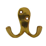 Solid Brass Double Robe Hook - Polished Brass - Pack of 10