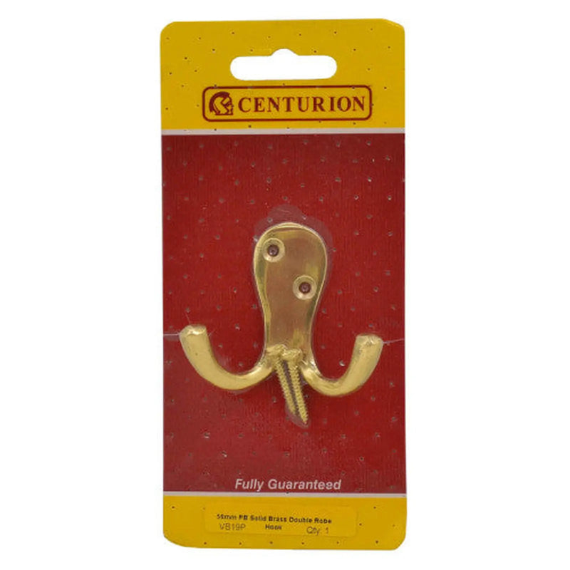 Solid Brass Double Robe Hook - Polished Brass - Pack Qty 1 - Pack of 5