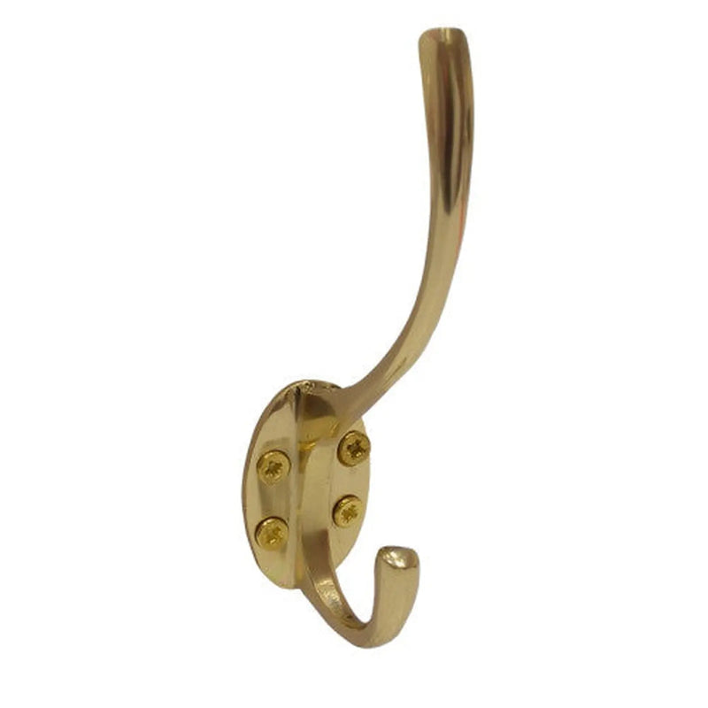 125mm Solid Brass Hat & Coat Hook - Polished Brass - Pack of 10