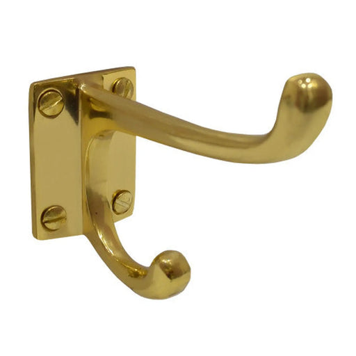 100mm School Style Solid Brass Hat & Coat Hook - Polished Brass - Pack of 10