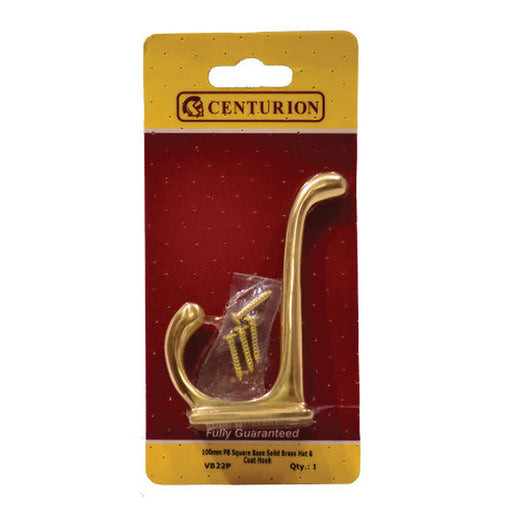 100mm School Style Solid Brass Hat & Coat Hook - Polished Brass - - Pack of 5
