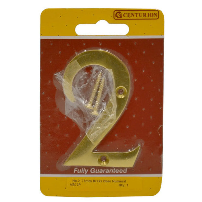 No.2 Solid Brass Door Numbers and Letters, 75mm - Pack of 5