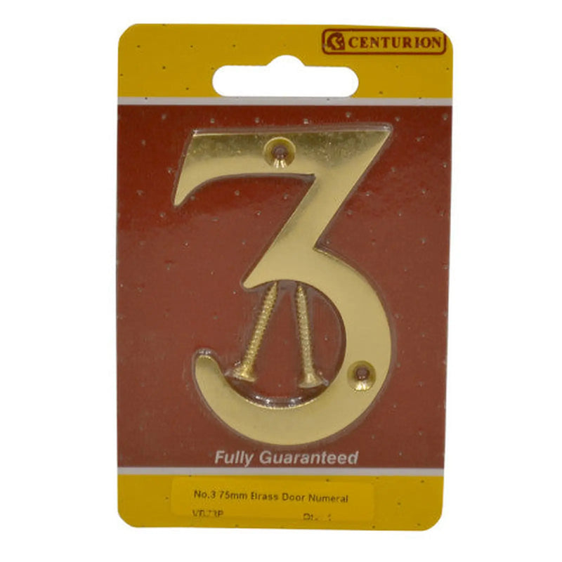 No.3 Solid Brass Door Numbers and Letters, 75mm - Pack of 5