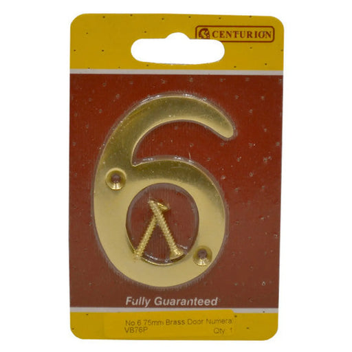 No.6 Solid Brass Door Numbers and Letters, 75mm - Pack of 5