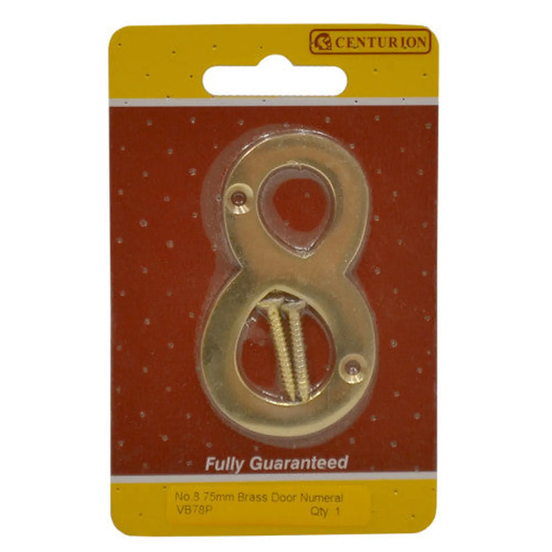 No.8 Solid Brass Door Numbers and Letters, 75mm - Pack of 5