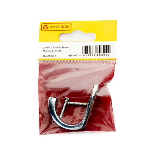 50mm Solid Brass Single Wardrobe Hook - Chrome Plated - Pack Qty 1 - Pack of 5