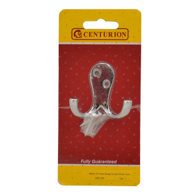 75mm Solid Brass Double Robe Hook - Chrome Plated - Pack Qty 1 - Pack of 5