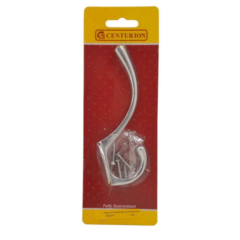 125mm Solid Brass Hat & Coat Hook - Chrome Plated - Pack Qty 1 - Pack of 5