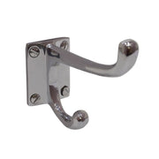 100mm School Style Solid Brass Hat & Coat Hook - Chrome Plated - Pack of 10