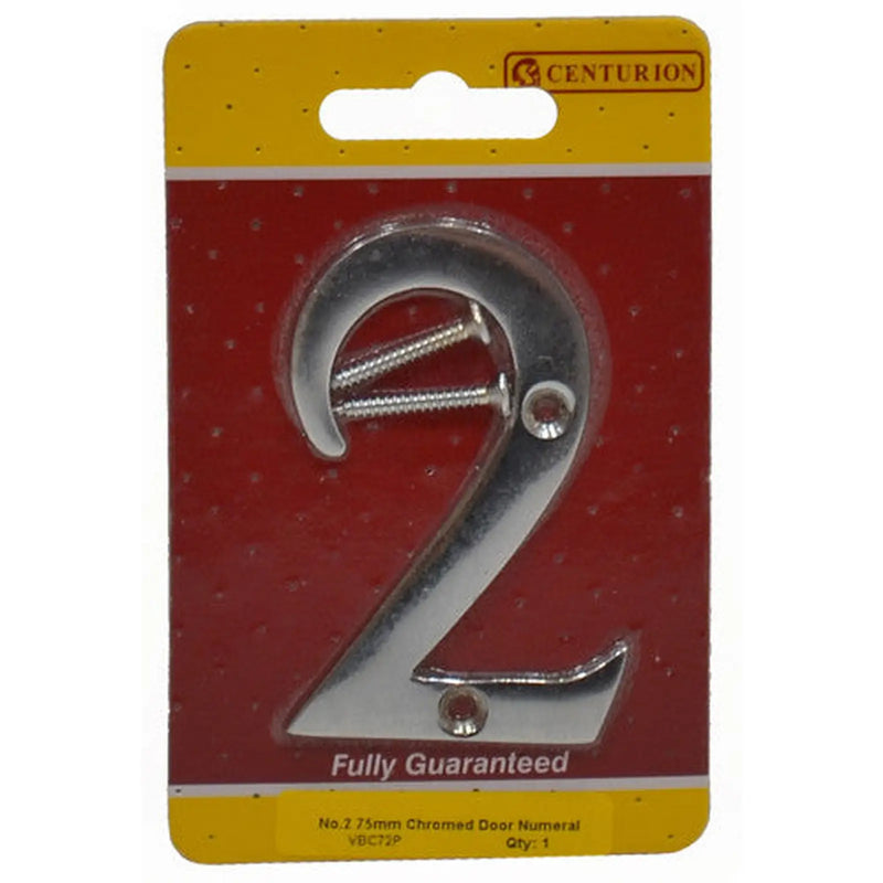 No.2 Chromed Door Numbers and Letters, 75mm - Pack of 5