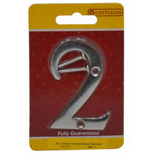 No.2 Chromed Door Numbers and Letters, 75mm - Pack of 5