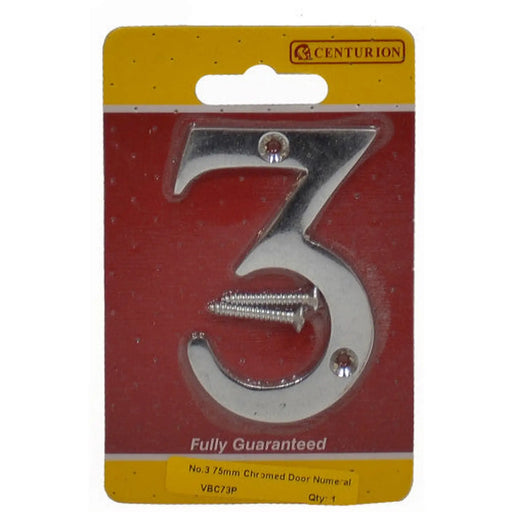 No.3 Chromed Door Numbers and Letters, 75mm - Pack of 5