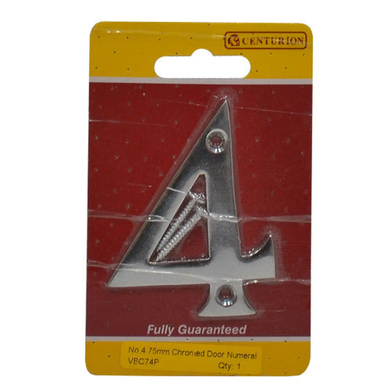 No.4 Chromed Door Numbers and Letters, 75mm - Pack of 5
