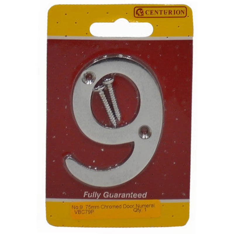 No.9 Chromed Door Numbers and Letters, 75mm - Pack of 5