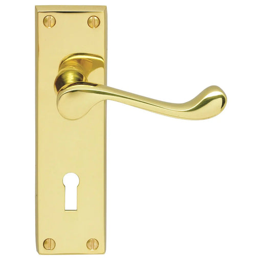 Victorian Scroll Lever On Backplate - Lock 57Mm C/C - Polished Brass 155MM X 40MM