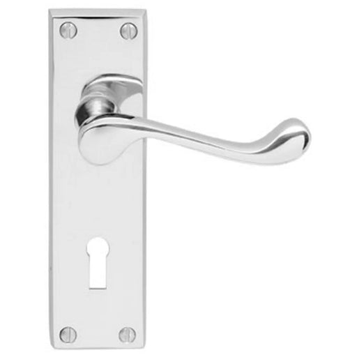 Victorian Scroll Lever On Face-Fix Backplate - Lock 57Mm C/C - Retail Pack - Polished Chrome