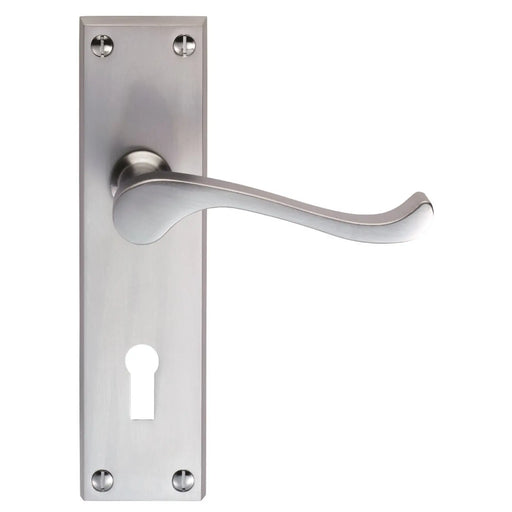 Victorian Scroll Lever On Backplate - Lock 57Mm C/C (Contract Range) - Satin Chrome 155MM X 40MM