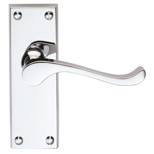 Victorian Scroll Lever On Backplate - Latch (Contract Range) - Polished Chrome 115 x 40MM