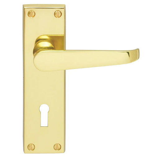 Victorian Straight Lever On Face-Fix Backplate - Lock 57Mm C/C - Retail Pack - Polished Brass