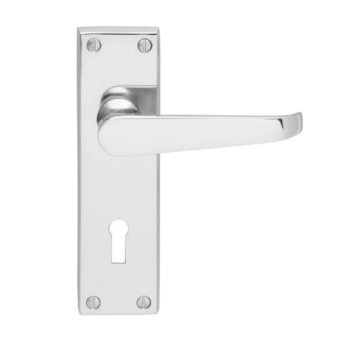 Victorian Straight Lever On Face-Fix Backplate - Lock 57Mm C/C - Retail Pack - Polished Chrome