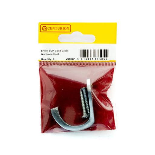 50mm Solid Brass Single Wardrobe Hook - Satin Chrome - Pack Qty 1 - Pack of 5