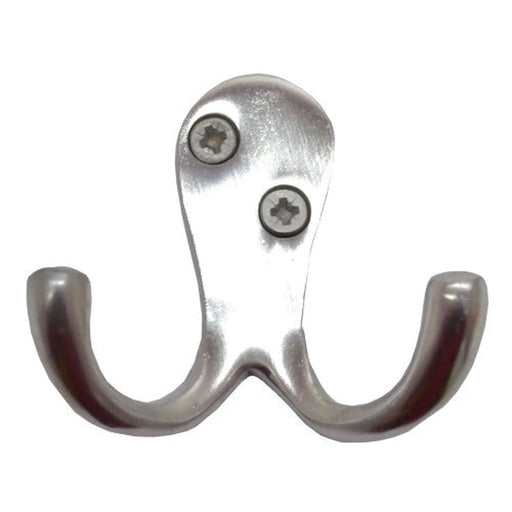 50mm Solid Brass Double Robe Hook - Satin Chrome - Pack of 10