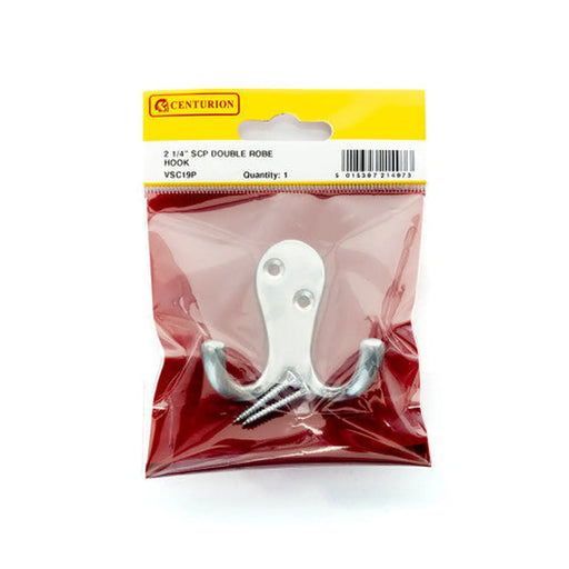 75mm Solid Brass Double Robe Hook - Satin Chrome - Pack Qty 1 - Pack of 5