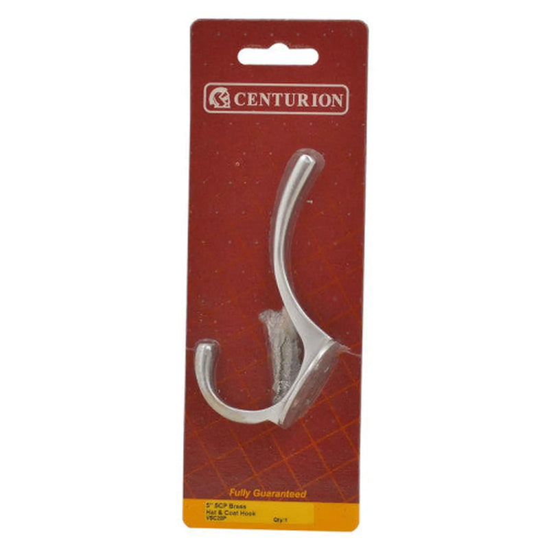 125mm Solid Brass Hat & Coat Hook - Satin Chrome - Pack Qty 1 - Pack of 5