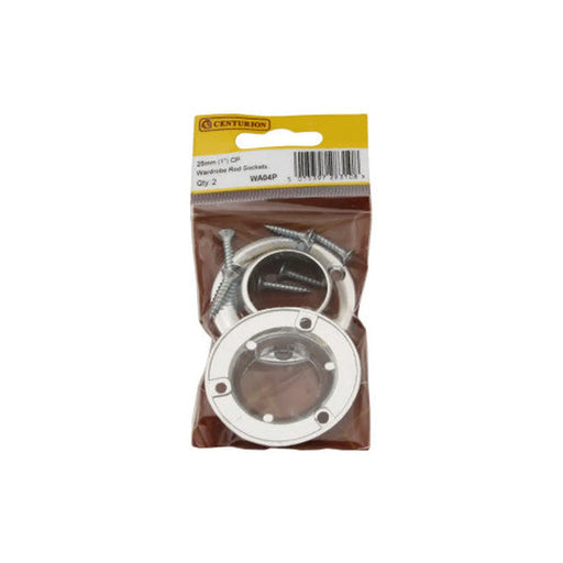 25mm (1") Wardrobe Rod Sockets - Chrome Plated - Pack of 2