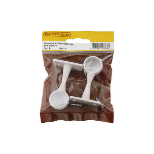 19mm (3/4") Wardrobe End Supports - White -  Pack of 2 - Pack of 5