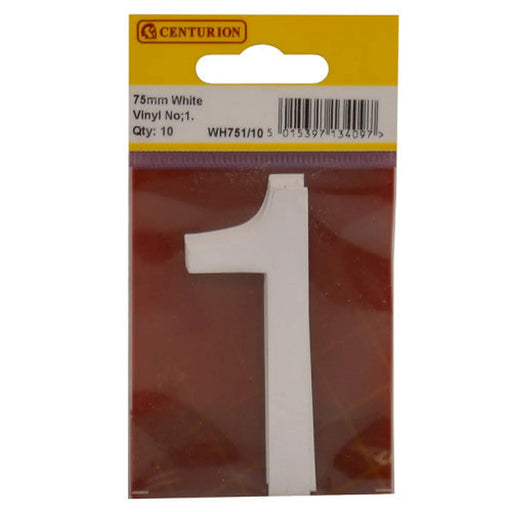 75mm White Helvetica Bold Condensed Style Vinyl Number 1   (Pack of 10) - Min Order 2